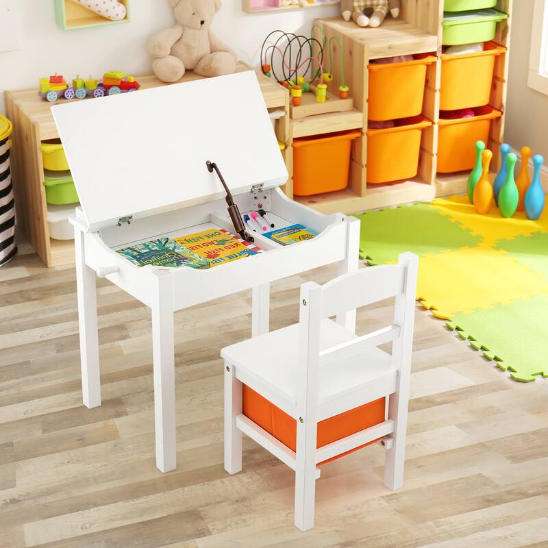 Gymax Kids Table and Chair Set Wood Activity Study Desk w/ Storage