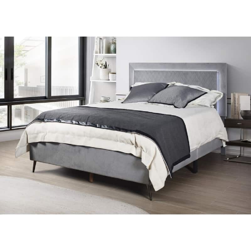 Modern Upholstered Platform Bed with Adjustable LED Headboard, Dark Gray - California King