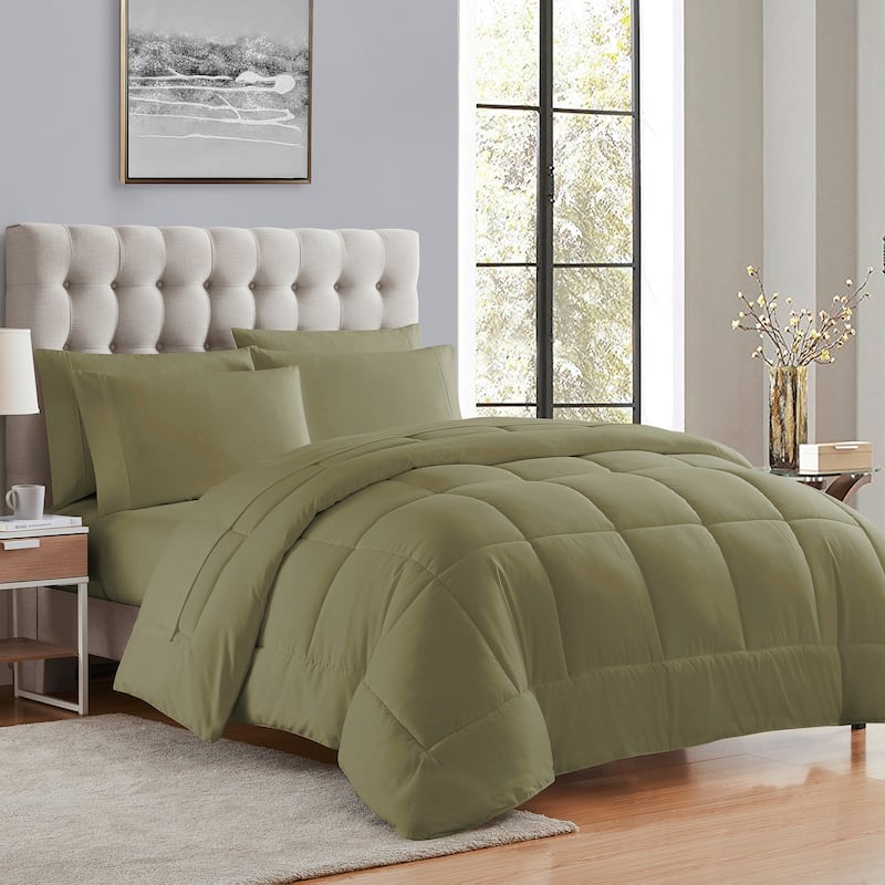Sweet Home Collection Luxury Solid Bed-In-a-Bag with Sheet Set - Sage - Twin