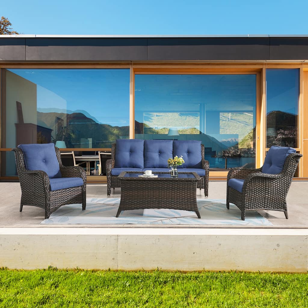 Gymojoy Outdoor 3-Seat Sofa Pario Chair Coffee Table with Cushion