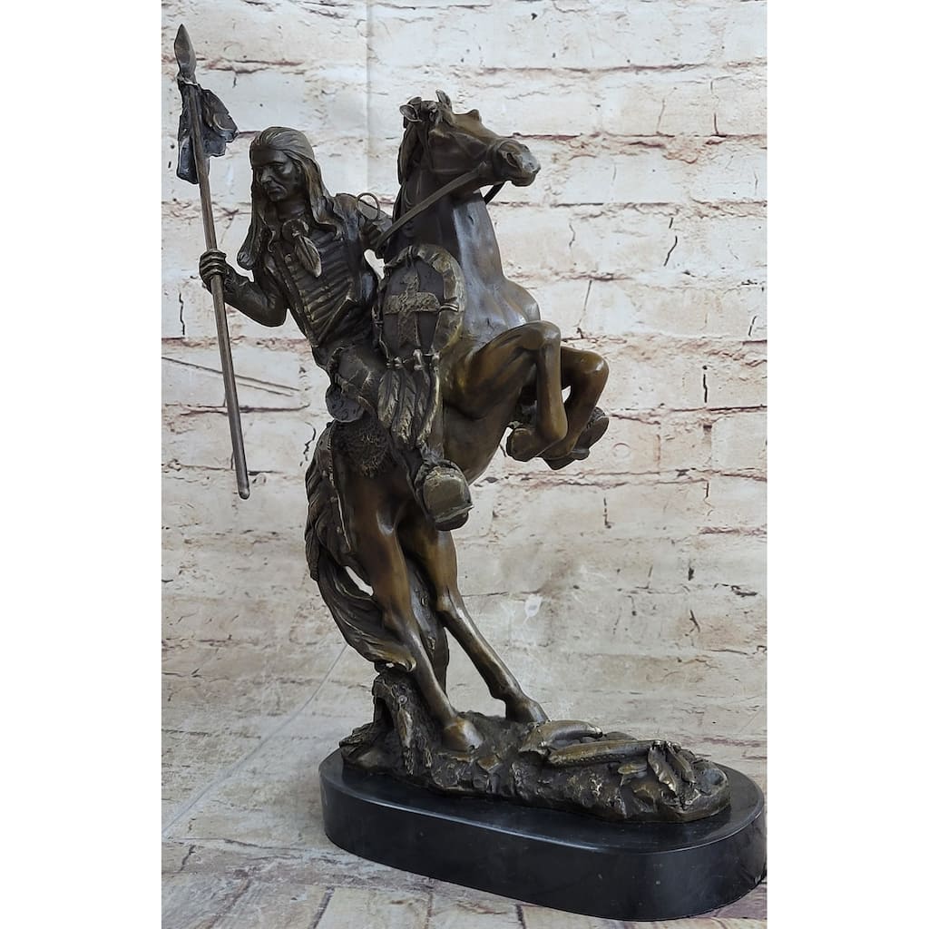 Modern Art Detailed American Indian Chief Riding Horse Bronze Figurine Sculpture