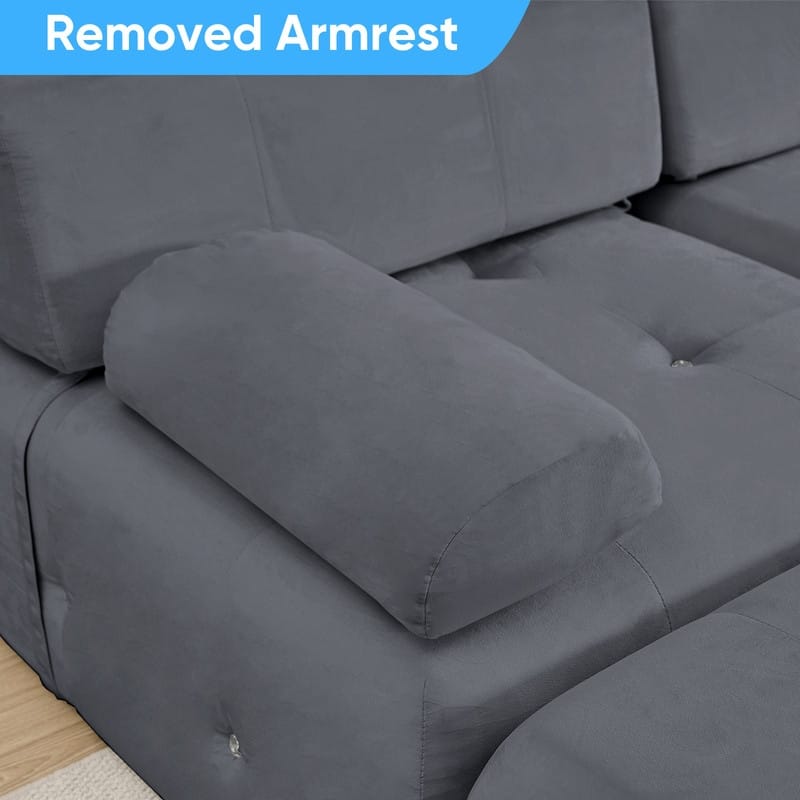 Mixoy 100inch Modular Sectional Sofa with Ottoman,Velvet 3-Seater L-Shaped Couch for Living Room - 100.4"w x 66.9"D x 24.8"H