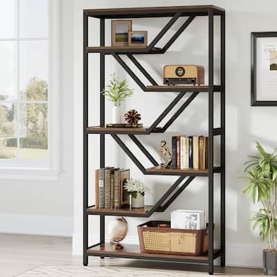 6-Tier Bookshelf, 72-Inch Tall Industrial Open Storage Organizer