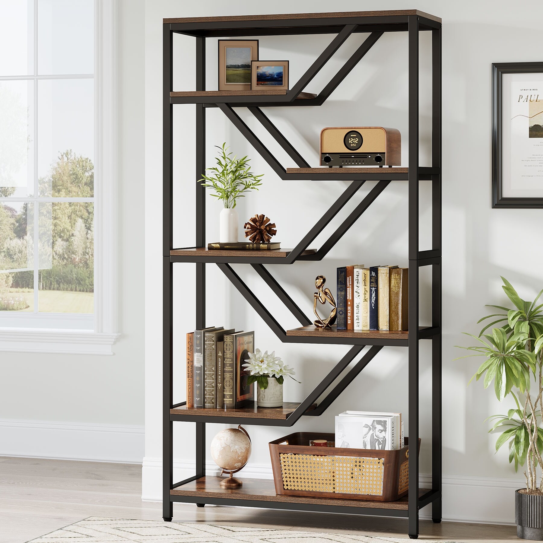 Afted rack 本棚 900x350x900mm 6-Tier Bookshelf, 72-Inch Tall Industrial Open Storage Organizer