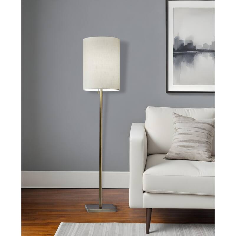HomeRoots 61" Brass Metal Floor Lamp With White Fabric Cylinder Shade - 13" W x 13" D x 60.5" H