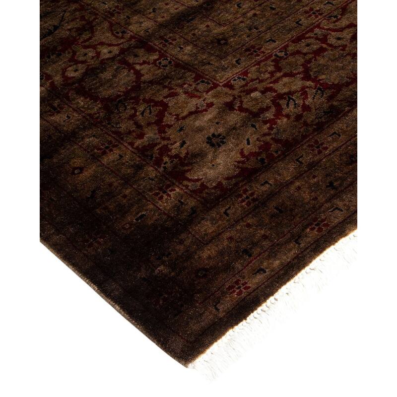 Overton Hand Knotted Wool Vintage Inspired Modern Contemporary Overdyed Brown Area Rug - 8' 3" x 16' 0"
