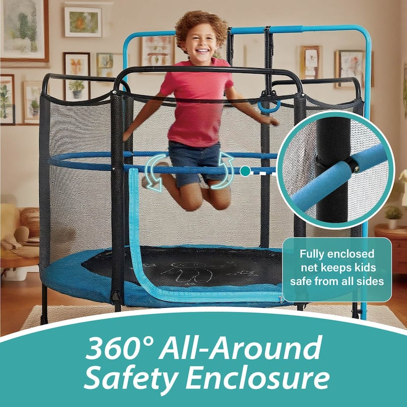 Skywalker Trampoine Adjustable 60in Mini Indoor Trampoline for Kids with Hanging Rings