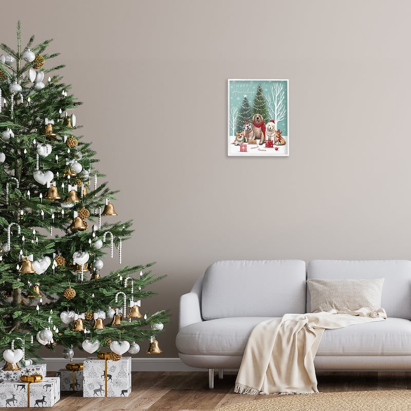 Stupell Festive Winter Dogs Scene Framed Giclee Art Design By Elizabeth Tyndall