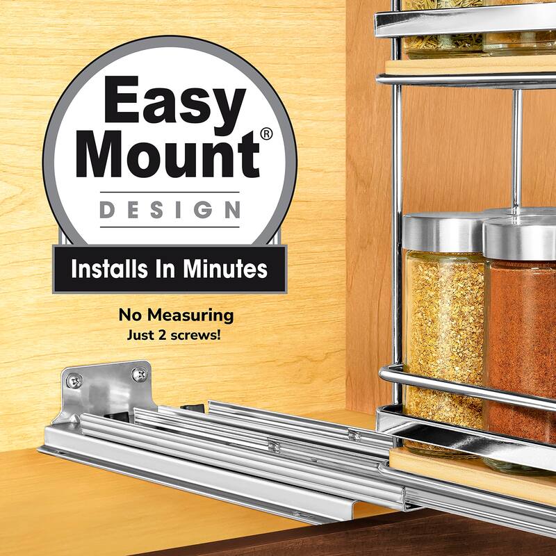 ® Élite™ Pull Out Spice Rack Organizer 4-1/4 inch Wide Slide Out Rack Wood and Chrome Sliding Spice Organizer Shelf
