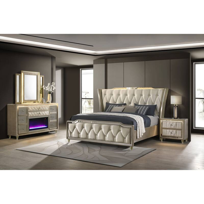 Lorient Bedroom Set Ivory and Camel - Eastern King - 4 Piece