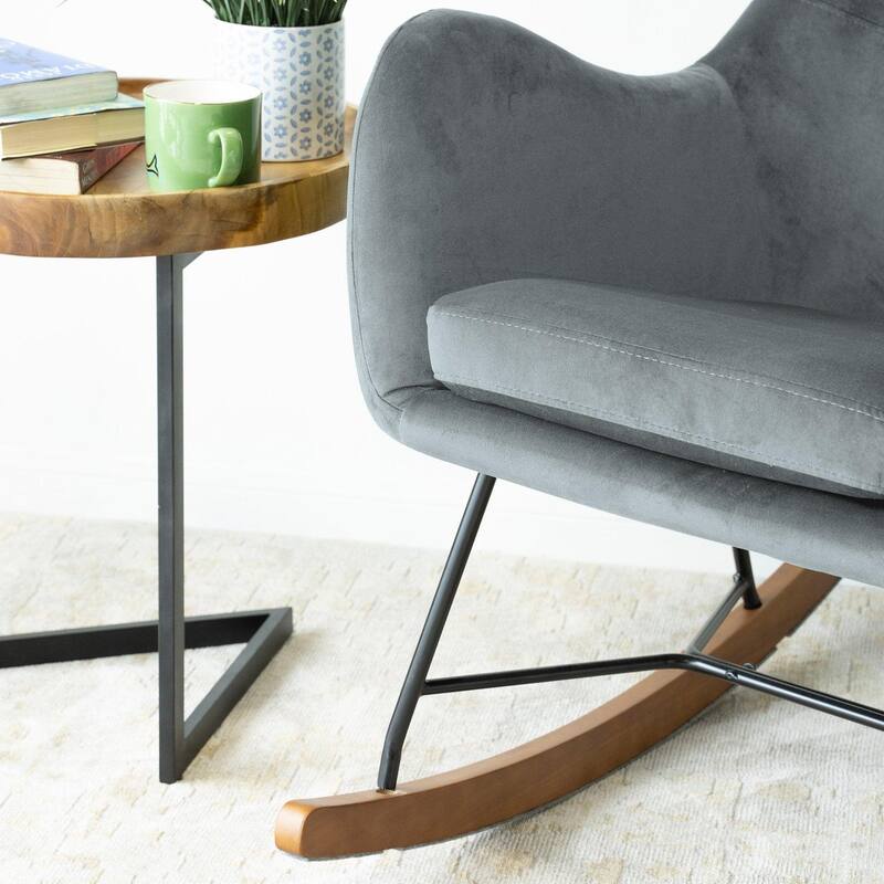 Velvet Glider Rocking Chair with Armrest, Lounge Reading Chair with High Back, Single Sofa Chair with Wooden Base