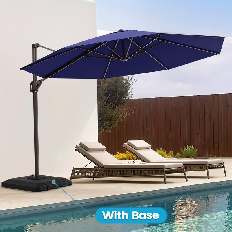 11 Ft Outdoor Patio Cantilever 360 Degree Rotation Offset Umbrella with 4-Piece Fillable Weighted Base