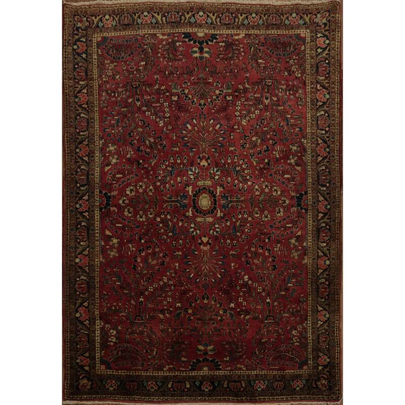 Hand Knotted Oriental 100% Wool Carpet Traditional Floral Red Sarouk Area Rug - 4' 10'' X 3' 4''