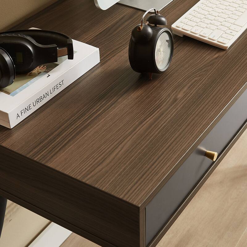 GDF Studio - Mid-Century Writing Desk with USB Ports, Power Outlet & Storage Drawers