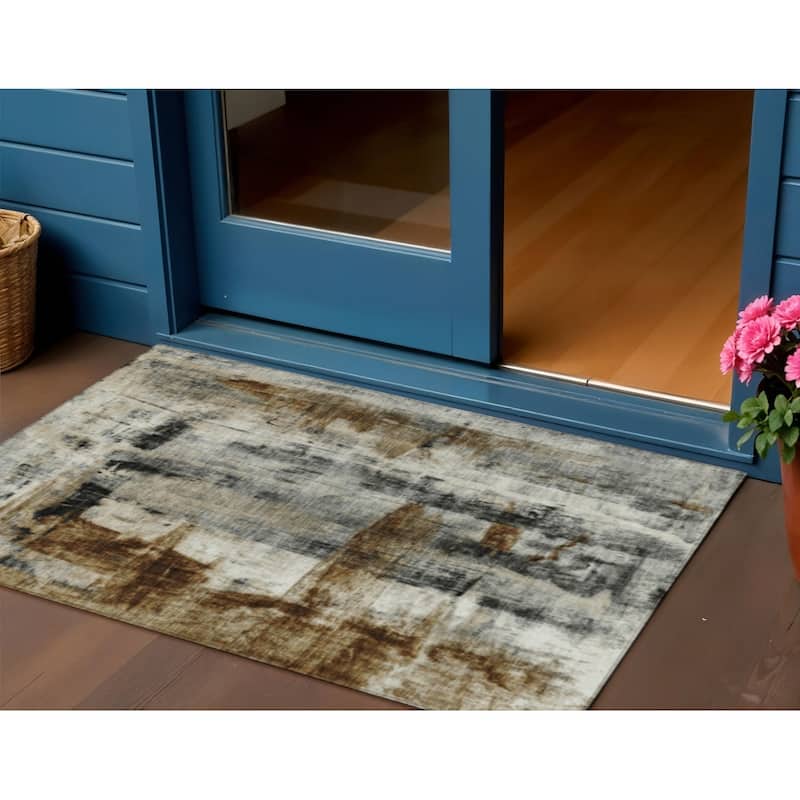HomeRoots Abstract Transitional Rectangle Outdoor Rug - 3' x 5'