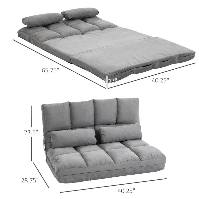Convertible Floor Sofa Chair, Folding Couch Bed, Guest Chaise Lounge with 2 Pillows, Adjustable Backrest and Headrest