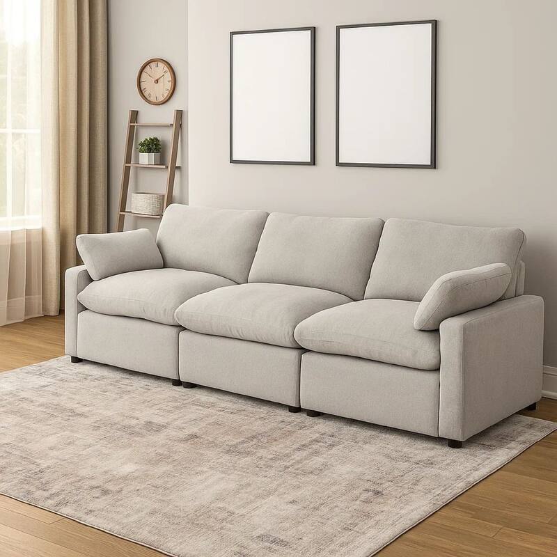 Biny Modular Power Reclining Sofa, 2 Pillows, Light Gray, 124 Inch
