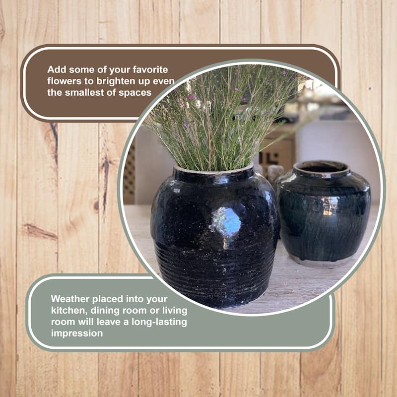 Artissance Large Vintage Oil Pot With Black Glaze, 11 Inch Tall (Size & Finish Vary)