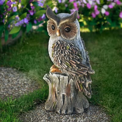 Perched Owl Outdoor Garden Statue - 17.75"