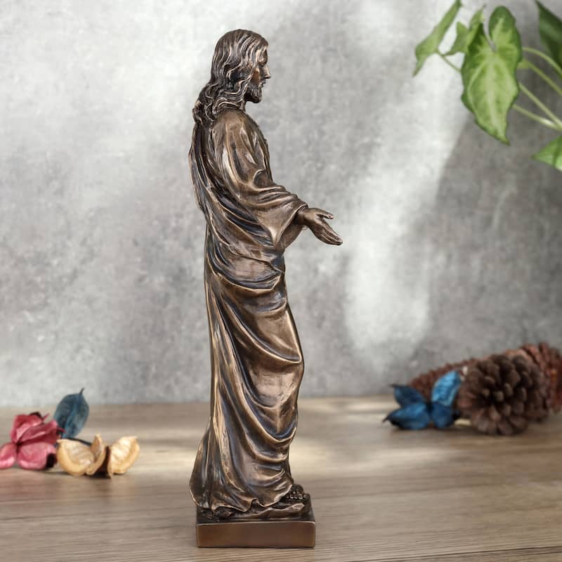 10.04" H SACRED HEART OF JESUS WITH OPEN ARMS (MBZ+COLOR) Cold Cast Bronze - 3.15"x5.71"x10.04"