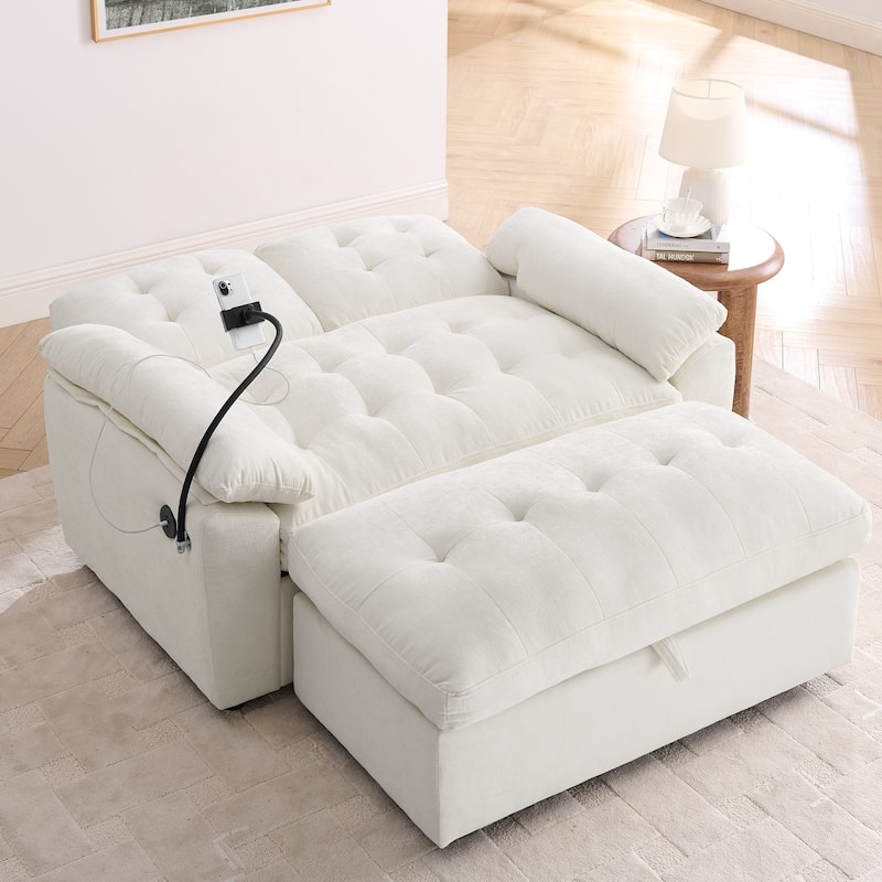 Double Recliner Chair with Adjustable Backrest, Storage Ottoman, USB Port & Phone Stand