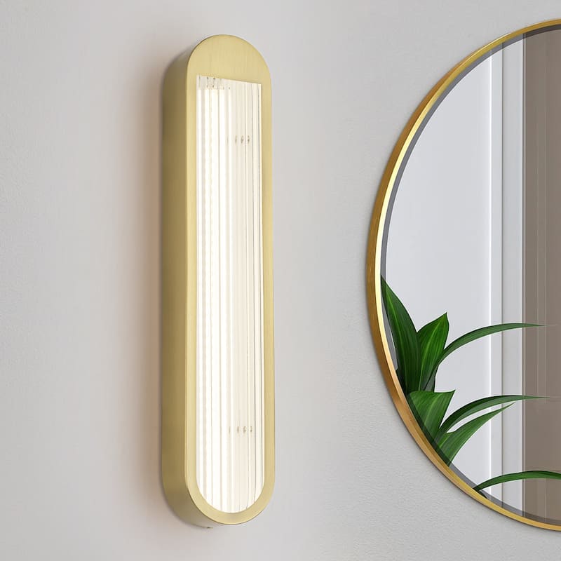 Rennnsan 25.6" 1-Light Modern Brass/Black Linear Bathroom Vanity Light with Ribbed Glass Shade