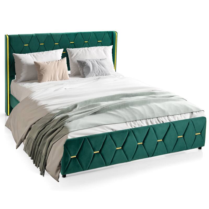 Costway Upholstered Platform Bed Frame Adjustable Headboard Footboard