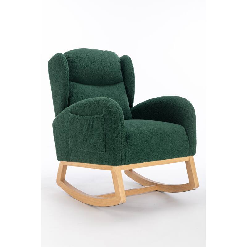 Anmytek Ivory Teddy Fabric Rocking Chair with Wooden Legs - Comfort Accent Rocker