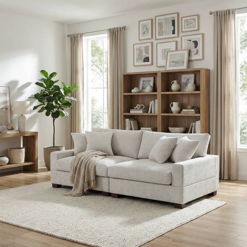 Oversized Chenille Modular Sectional Sofa With Deep Seat