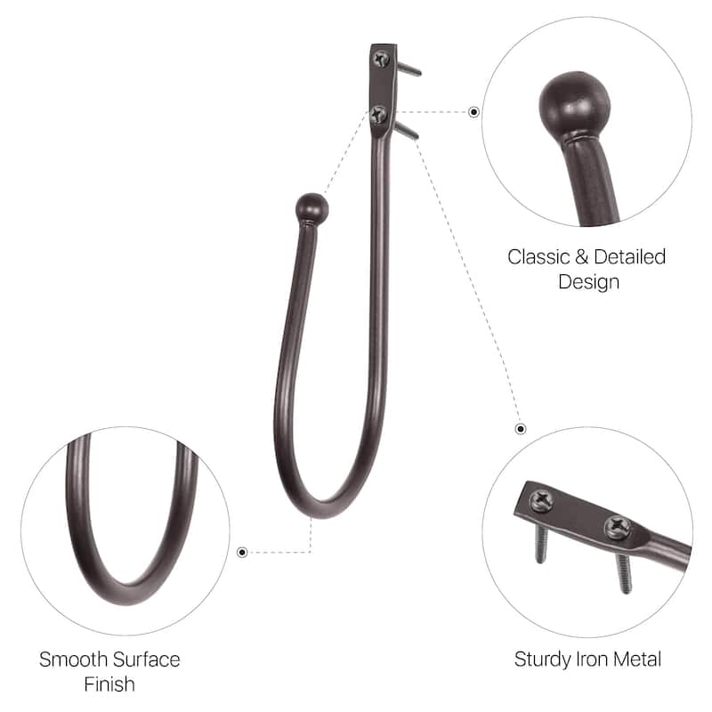 2 Pcs Curtain Holdback for Curtains Wall Mounted Metal Drapery Hook for Door Window Treatment- By Deco Window