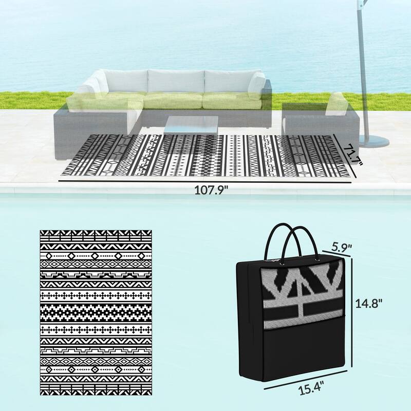 Reversible Outdoor Rug with Carry Bag Foldable Picnic Blanket for Camping, RV Trips, Beach, and Backyard Use