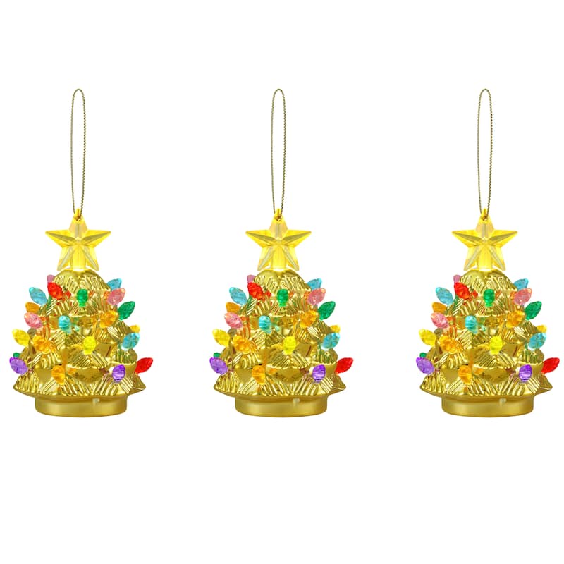 4 in. Set of 3 Shatterproof Ornament Tree - Gold Electroplated