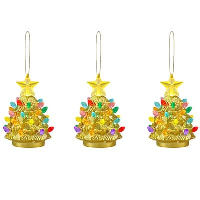 4 in. Set of 3 Shatterproof Ornament Tree - Gold Electroplated
