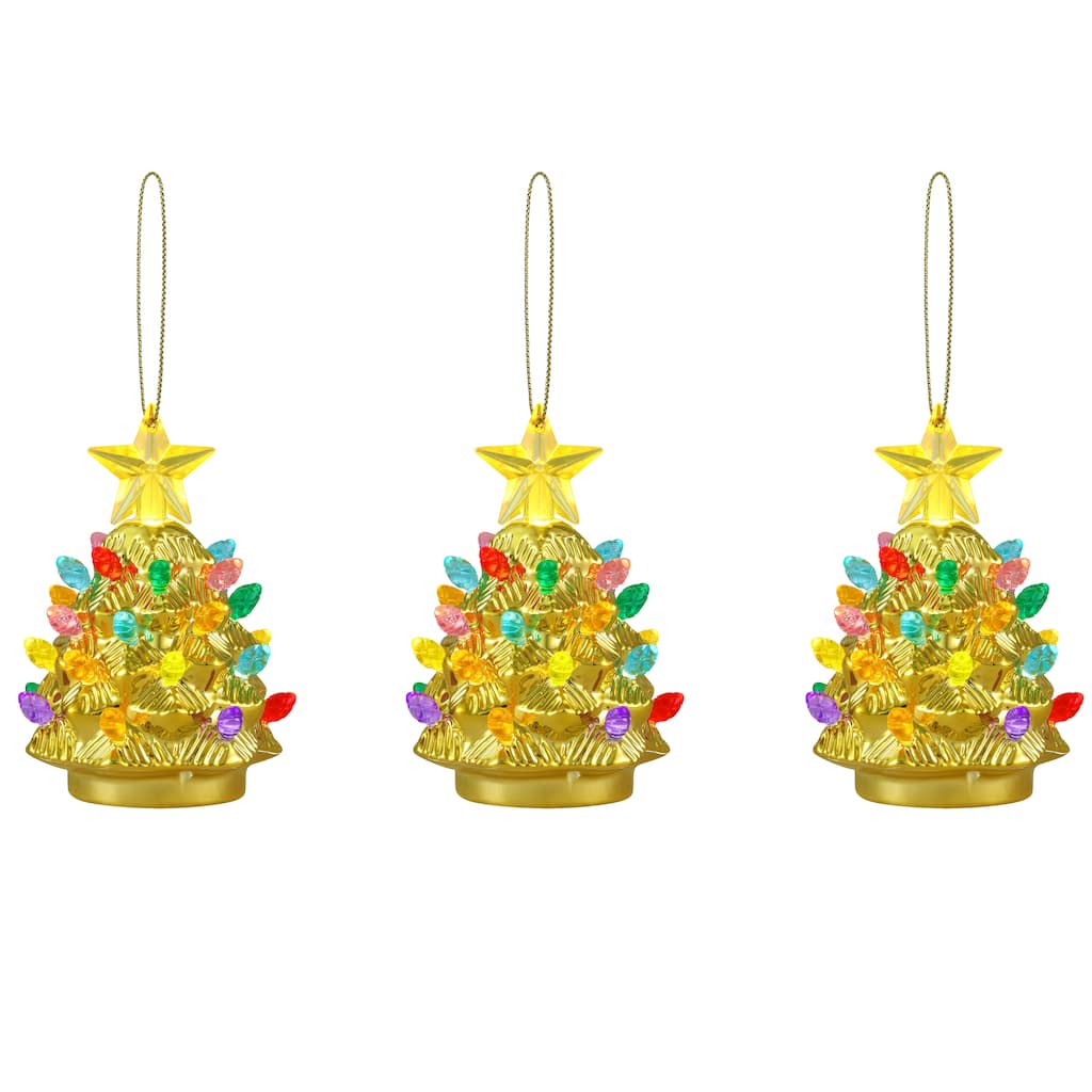 4 in. Set of 3 Shatterproof Ornament Tree - Gold Electroplated