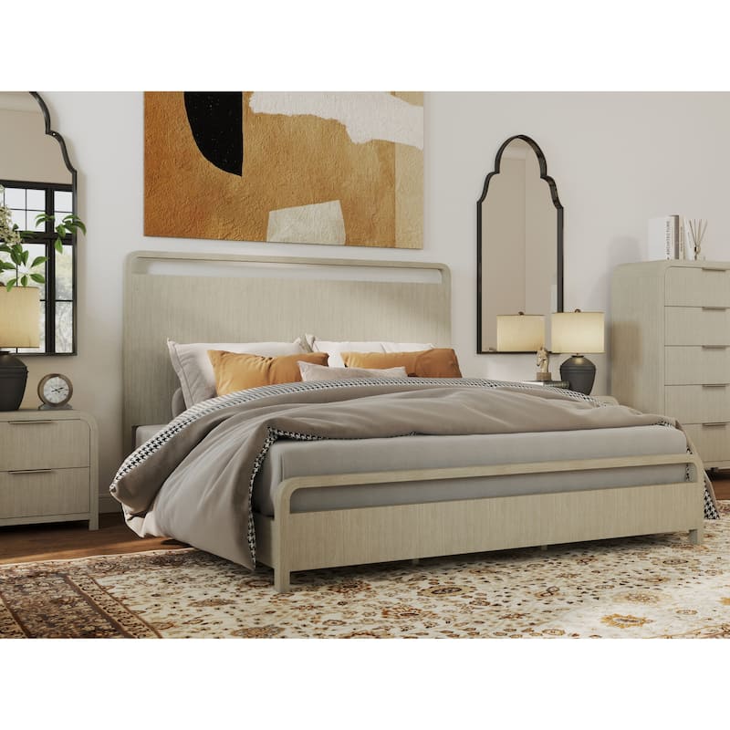 Roundhill Furniture Tavari 6-Piece Bedroom Set with Panel Bed, Dresser, Mirror, Two Nightstands, and Chest in Light Gray