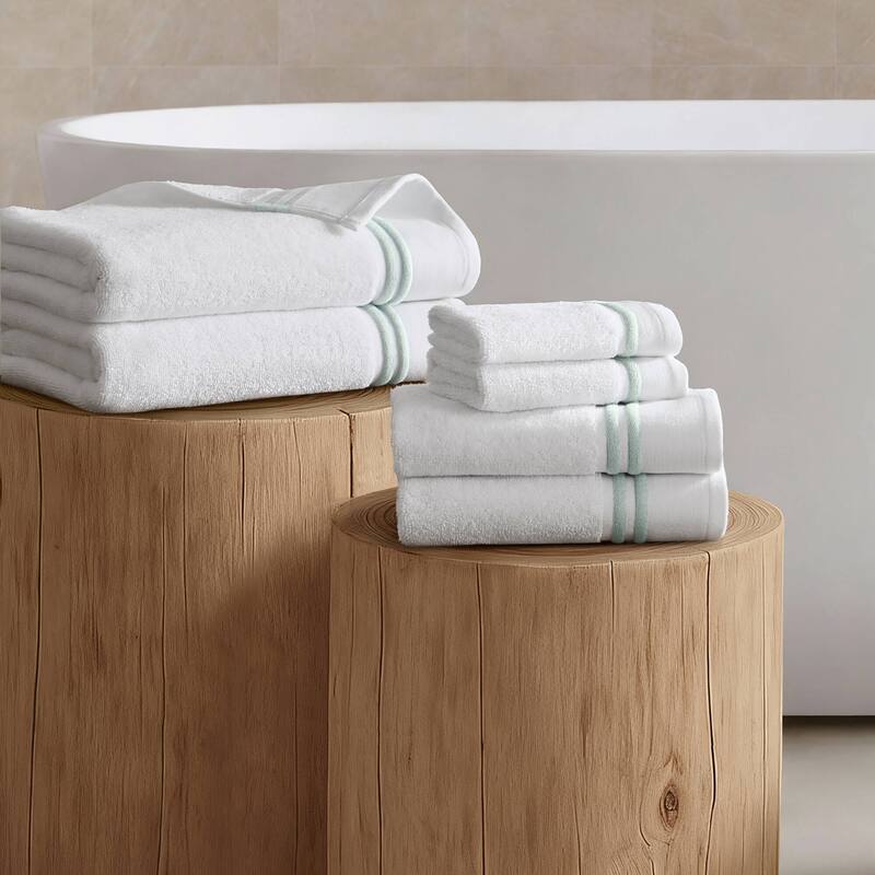 Madison Park Roan Border 6 Piece Towel Set - 27x54" - White/Seafoam