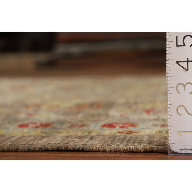 Hand Knotted Oriental 100% Wool Carpet Transitional All-Over Brown Oushak Area Rug - 9' 1'' X 6' 6''