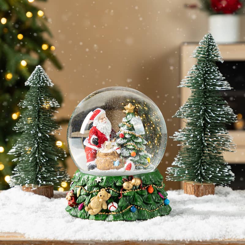 Glitzhome 150mm Christmas Resin Lighted Musical Snowflakes Santa or Snowman Waterglobe