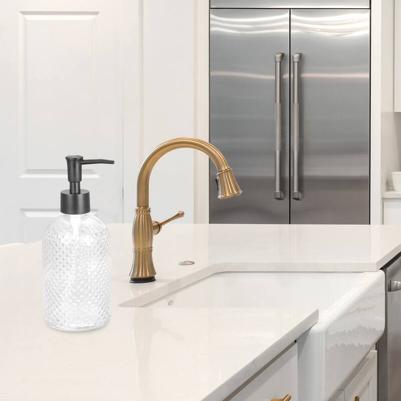 Soap Dispensers Set- 17Oz Empty Glass Dish Hand Soap Dispenser with Pump for Kitchen Bathroom, 2Pcs