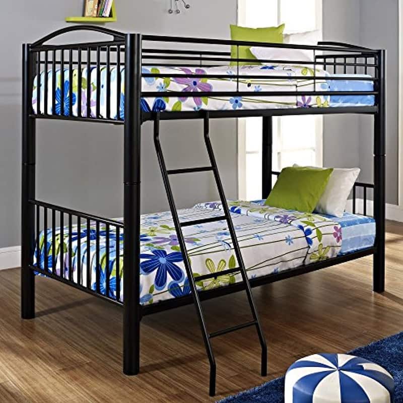 Metal Bunk Bed Twin Full Size Space Saver Step Ladder Included Black