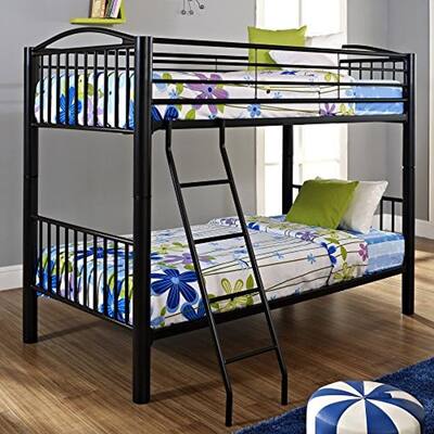 Metal Bunk Bed Twin Full Size Space Saver Step Ladder Included Black