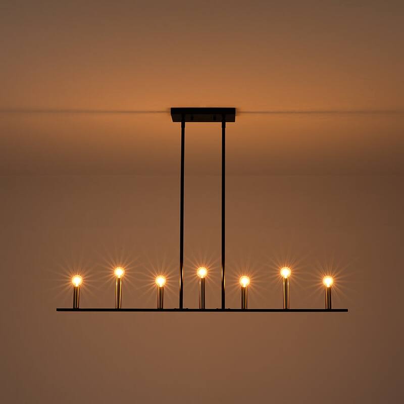 Minimalist 7-Light Black Brass Candle Linear Island Chandelier - 43.3 Inches