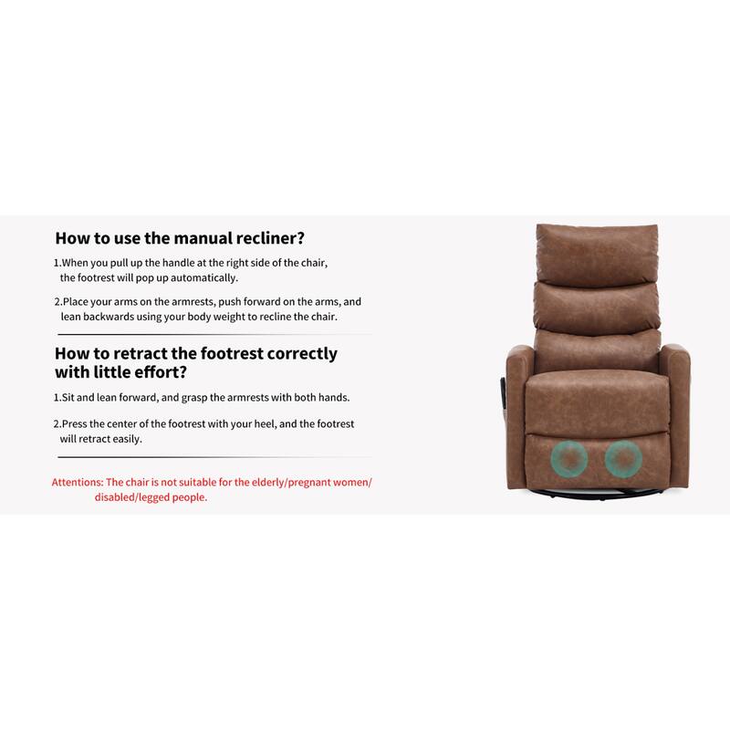 Roomfitters Manual Swivel Rocker Recliner Chair with Heat and Massage Fabric Glider Lounge Sofa for Living Room