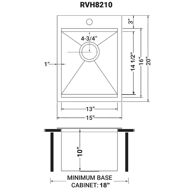 Ruvati 15 x 20 inch Workstation Drop-in Topmount Bar Prep RV Sink 16 Gauge Stainless Steel - RVH8210 - 15" x 20"