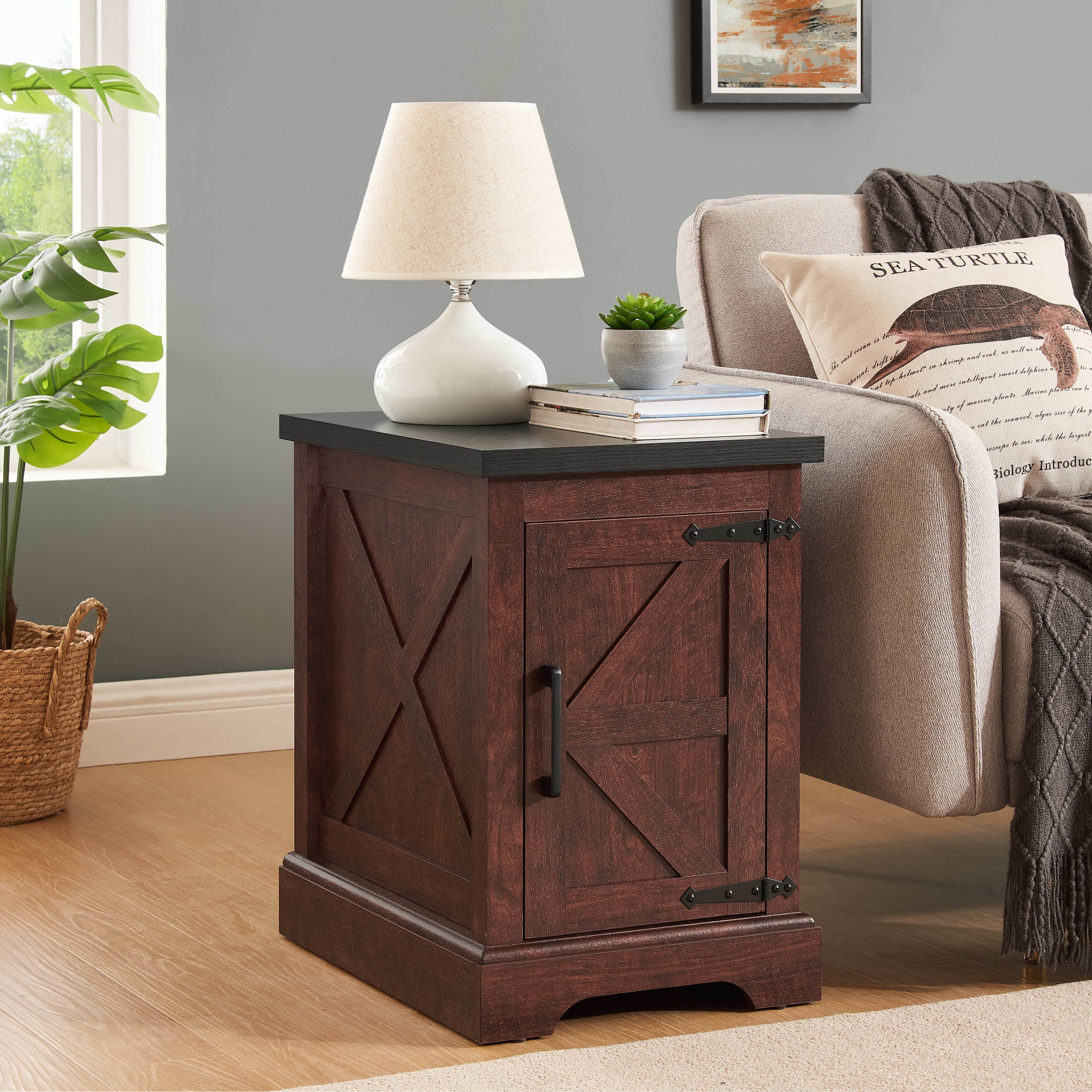 GDF Studio - Rochblave Farmhouse Engineered Wood End Table with Barn Door