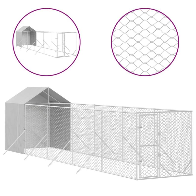 vidaXL Outdoor Dog Kennel with Roof Silver Galvanized Steel
