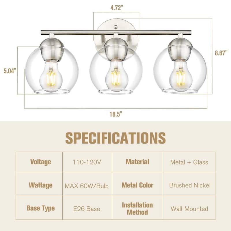 Globe Bathroom Vanity Light Bathroom Over Sink Lighting