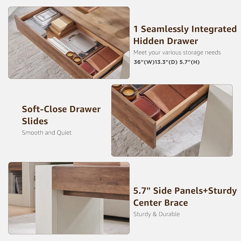Modern Coffee Table, Wooden Living Room Table w/ Hidden Storage Drawer