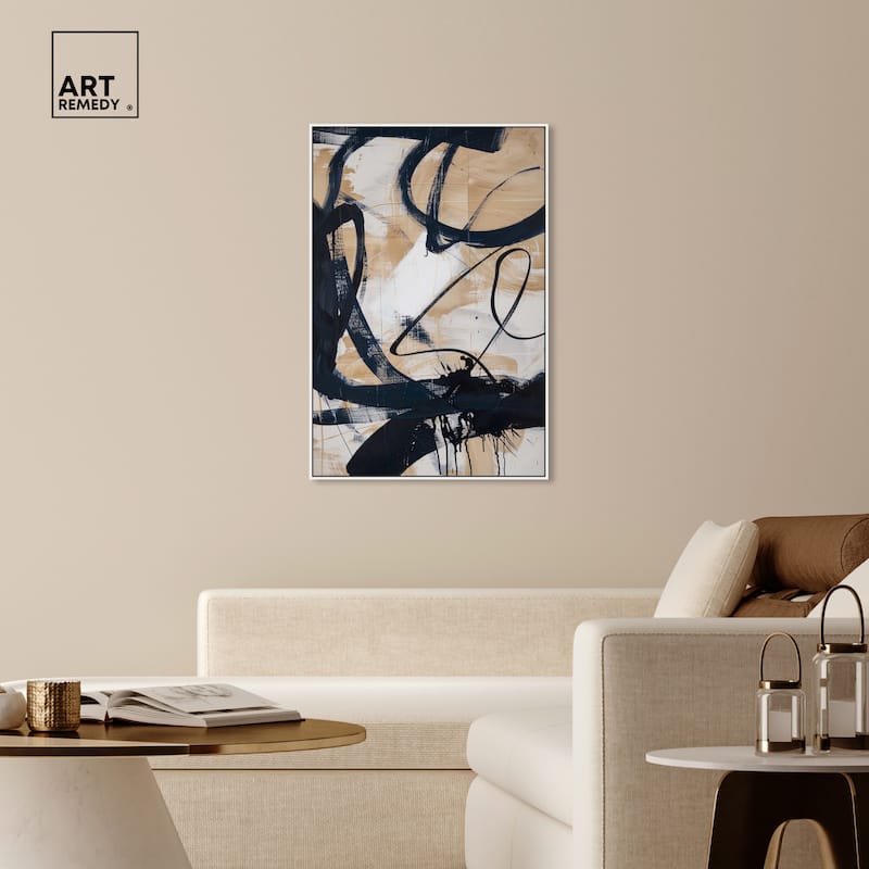 Art Remedy Flowing Framed Abstract Shapes 1 Piece Canvas Wall Art