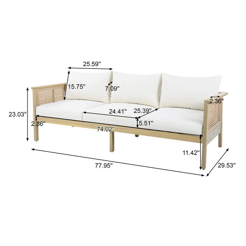 Christopher Knight Home - Nordic Modern Outdoor Acacia Wood & Wicker 3-Seater Sofa with Waterproof Cushions